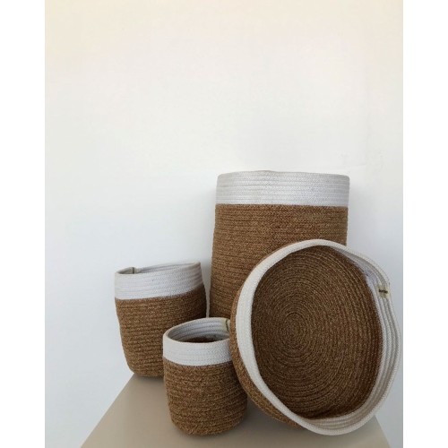 Δίχρωμο Καλάθι Πλεκτό Οικολογικό Lona Μικρό Άσπρο