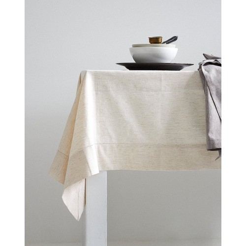 Μονόχρωμο Τραπεζομάντηλο με Αζούρ & Γαλλική Γωνία Amadora 4 ατόμων (150x150cm) Μπεζ