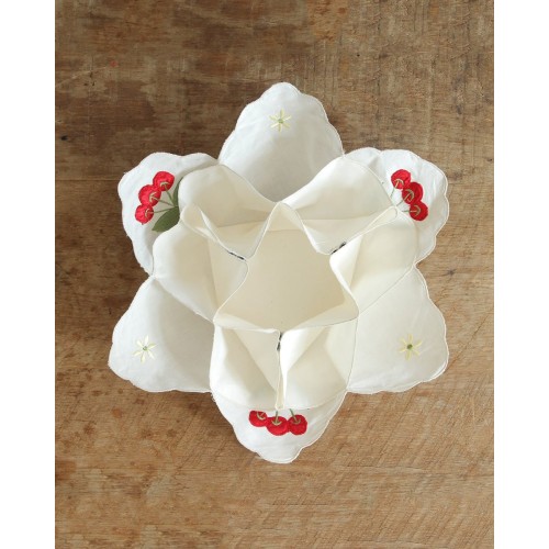 Βαμβακερό Κάλυμμα Ψωμιέρας με Σχέδιο Φρούτα & Λουλούδια One Size Εκρού