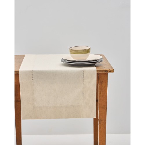 Μονόχρωμη Τραβέρσα Runner με Αζούρ & Γαλλική Γωνία Amadora 50x150cm Τραβέρσα (50x150cm) Natural