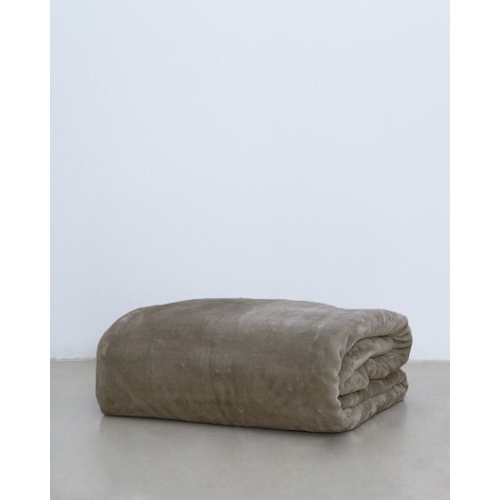 Βελουτέ Μονόχρωμη Κουβέρτα Voras σε 7 Αποχρώσεις Super Υπέρδιπλη (240x260cm) Γκρι - Μπεζ