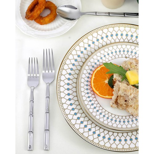 Ανοξείδωτο Πιρούνι Φαγητού Λαβή Σχέδιο Bamboo Cami Ασημί