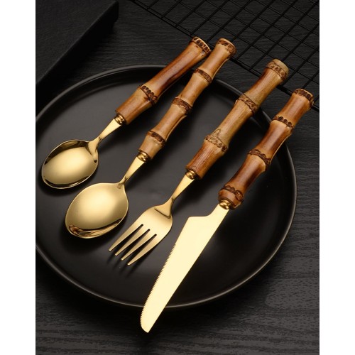 Ανοξείδωτο Κουτάλι Σούπας Λαβή από Bamboo Polly Χρυσό