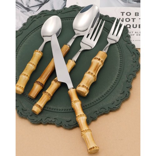 Ανοξείδωτο Πιρούνι Γλυκού Λαβή από Bamboo Polly Ασημί