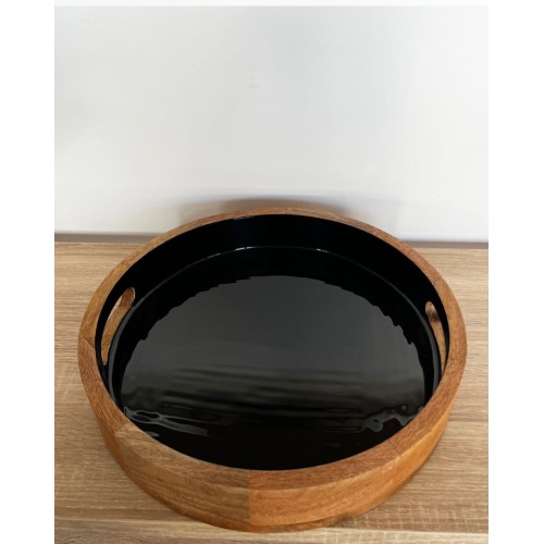 Στρογγυλός Ξύλινος Δίσκος Σερβιρίσματος Zina Μεσαίο Μαύρο