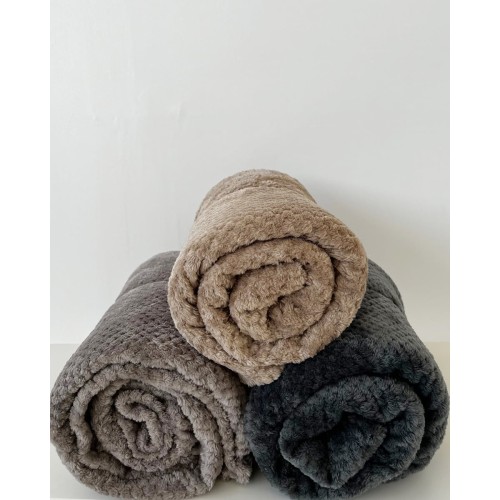 Βελουτέ Κουβέρτα Ανάγλυφη Coral Fleece Minthi 150x210cm Μονή (150x210cm) Μπεζ Σκούρο