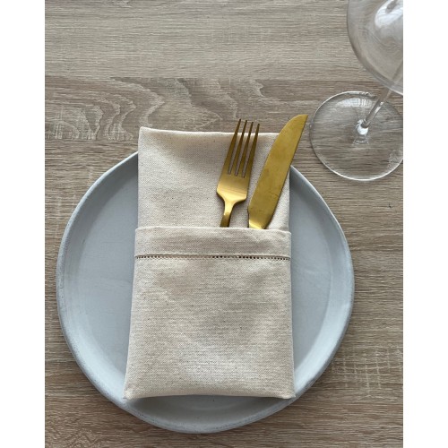 Natural Organic Πετσέτα Φαγητού Catering Γαλλική Γωνία & Αζούρ Elsa Panama 48x48cm 48x48cm Natural