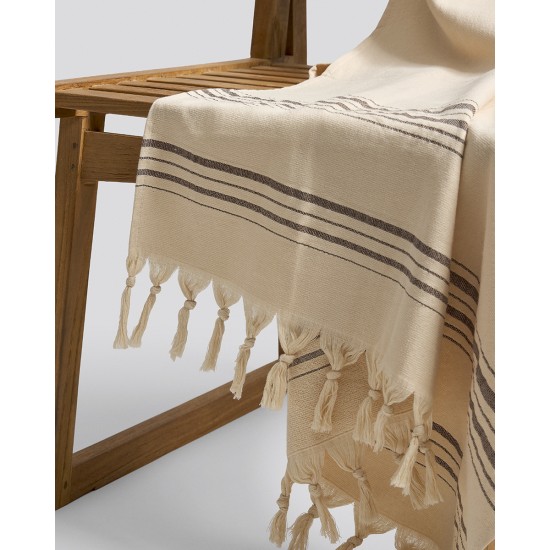 Βαμβακερή Ριγέ Πετσέτα Παρεό με Κρόσσι Anka 90x170cm Παρεό | 90x170cm Μπεζ