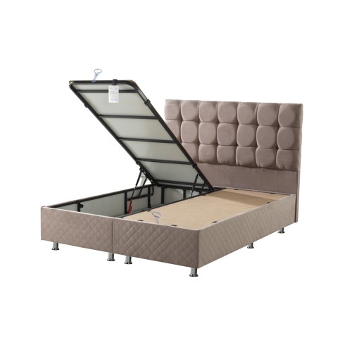 Κρεβάτι με Κεφαλάρι & Βάση με Αποθηκευτικό Χώρο με Ύφασμα Βελουτέ Channel Υπέρδιπλη (160x200cm) Μπεζ Κρεβάτι με Κεφαλάρι & Βάση με Αποθηκευτικό Χώρο με Ύφασμα Βελουτέ Channel Υπέρδιπλη (160x200cm) Μπεζ