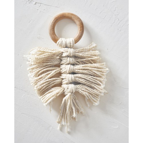 Ξύλινο Δαχτυλίδι Πετσέτας Φαγητού Κρίκος με Μακραμέ Reid 10x10x7cm One Size (10x10x7cm) Εκρού