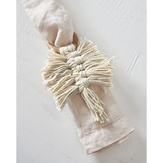 Ξύλινο Δαχτυλίδι Πετσέτας Φαγητού Κρίκος με Μακραμέ Reid 10x10x7cm One Size (10x10x7cm) Εκρού