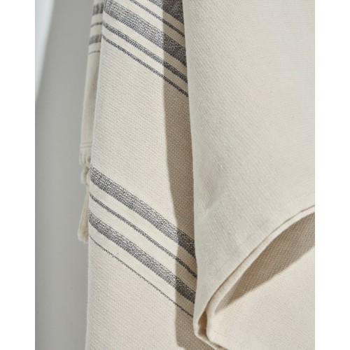 Βαμβακερή Ριγέ Πετσέτα Παρεό με Κρόσσι Anka 90x170cm Παρεό | 90x170cm Ανθρακί