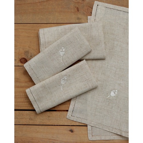 Σετ πετσέτες φαγητού με κέντημα φύλλο και αζούρ στο τελείωμα 42x42cm Μπεζ