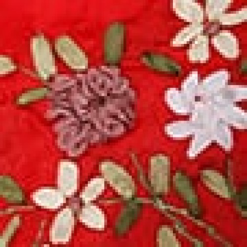 Πουγκί Lux με κέντημα λουλούδια και κορδόνι με φουντίτσες 18x23cm Κόκκινο