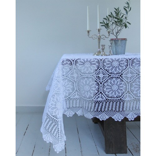 Χειροποίητο τραπεζομάντηλο Crete 6 ατόμων (130x180cm) Άσπρο