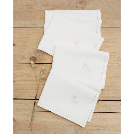 Σετ 4 τεμ Πετσέτες Φαγητού Κέντημα Μαργαρίτα & Αζούρ Bo Maison 42x42cm Εκρού