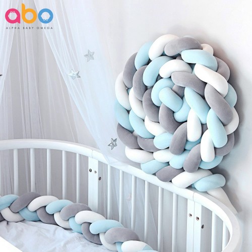 Πάντα Πλεξούδα Βελουτέ Γαλάζιο Λευκό Γκρί 2m ABO