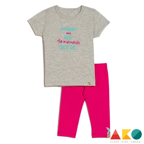 Σετ κοντομάνικο μπλουζάκι με κολάν Unicorns are real AKO