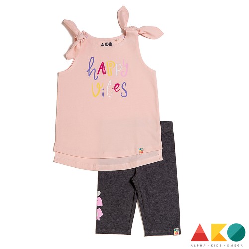 Σετ αμάνικο μπλουζάκι με κολαν Happy vibes AKO