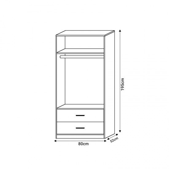 Ντουλάπα ρούχων Edritte δίφυλλη με συρτάρια ανοιχτό καρυδί μελαμίνη 80x52x195εκ