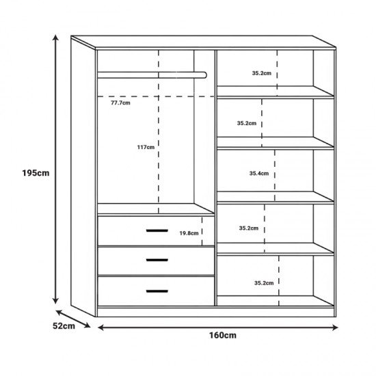 Ντουλάπα Sonlen σε καρυδί-ανθρακί απόχρωση 160x52x195εκ