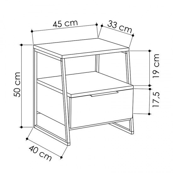 Κομοδίνο Johana μαύρο-oak 45x40x50εκ