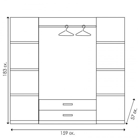 Ντουλάπα ρούχων τετράφυλλη OLYMPUS χρώμα wenge 159x57x183εκ