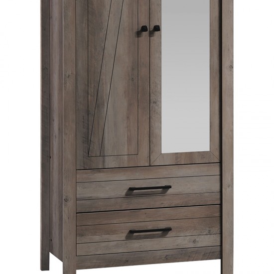 Ντουλάπα ρούχων Tara δίφυλλη καθρέπτης rustic oak 84.5x52x193εκ