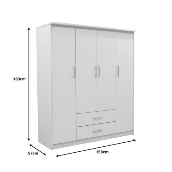 Ντουλάπα ρούχων τετράφυλλη Olympus λευκό 159x57x183εκ