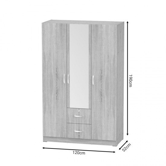 Ντουλάπα ρούχων τρίφυλλη Dillion sonoma μελαμίνης 120x52x190εκ