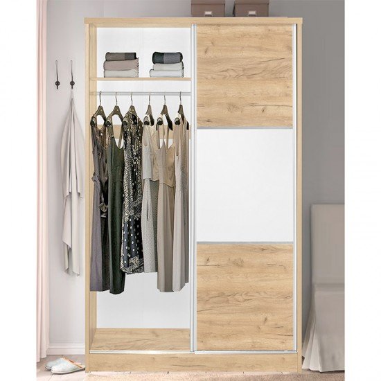 Ντουλάπα ρούχων Griffin δίφυλλη με συρόμενες πόρτες χρώμα φυσικό 121x56.5x180.5εκ