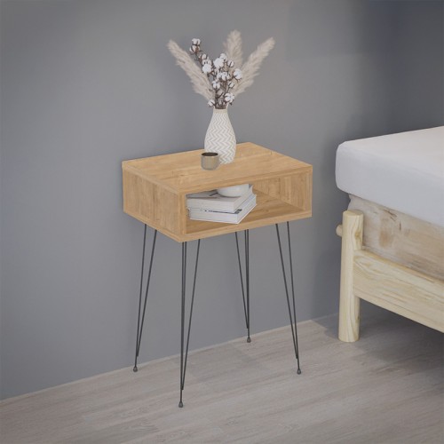 Κομοδίνο Naida σε oak απόχρωση -μαύρα μεταλλικά πόδια 40x30x56εκ