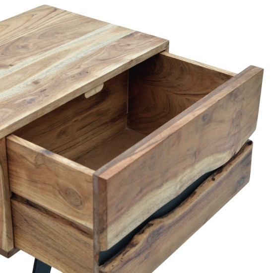 Κομοδίνο Imena μασίφ ξύλο Acacia σε φυσικό απόχρωση με μαύρα μεταλλικά πόδια 45x35x56εκ