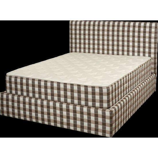 KPS/ Ντυμένο Κρεβάτι με καρό μπεζ cashmiru ύφασμα χωρίς αποθηκευτικό χώρο 090X200 εκ.