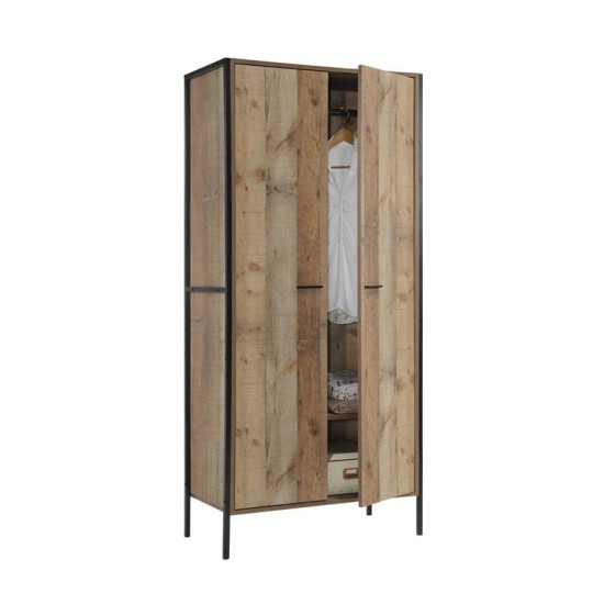 PALLET-W Ντουλάπα Δίφυλλη, 2 Ράφια, Κρεμάστρα, Μέταλλο Βαφή Μαύρο, Απόχρωση Antique Oak PALLET-W Ντουλάπα Δίφυλλη, 2 Ράφια, Κρεμάστρα, Μέταλλο Βαφή Μαύρο, Απόχρωση Antique Oak