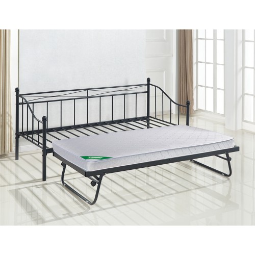 MARIN Set: Daybed (για στρώμα 90x190)   Βοηθητικό Κρεβάτι με Στρώμα 185x85 Μέταλλο Μαύρο