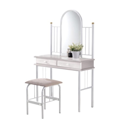 FLORA SET Τουαλέτα με Καθρέπτη   Σκαμπό 2 Συρτάρια, Μέταλλο Βαφή Άσπρο, Ξύλο Άσπρο