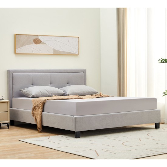 BECO Κρεβάτι Διπλό για Στρώμα 150x200cm, Ύφασμα Ανοιχτό Γκρι BECO Κρεβάτι Διπλό για Στρώμα 150x200cm, Ύφασμα Ανοιχτό Γκρι
