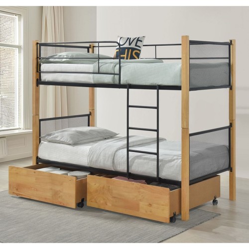 NET Κρεβάτι Κουκέτα με 2 Συρτάρια 94x47x30cm, Μέταλλο Βαφή Μαύρο-Ξύλο Φυσικό NET Κρεβάτι Κουκέτα με 2 Συρτάρια 94x47x30cm, Μέταλλο Βαφή Μαύρο-Ξύλο Φυσικό