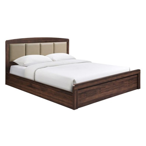 CALIBER Κρεβάτι Διπλό για Στρώμα 160x200cm, Απόχρωση Καρυδί, Κεφαλάρι Pu Μπεζ