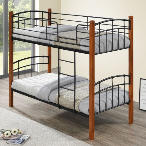 NORTLAN Κρεβάτι Κουκέτα Μέταλλο Βαφή Μαύρο, Ξύλο Καρυδί NORTLAN Κρεβάτι Κουκέτα Μέταλλο Βαφή Μαύρο, Ξύλο Καρυδί