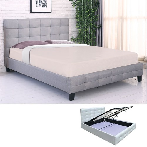 FIDEL Κρεβάτι Διπλό με Αποθηκευτικό Χώρο, για Στρώμα 140x190cm, Ύφασμα Γκρι
