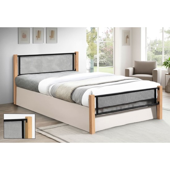 ΝΕΤ Κρεβάτι Διπλό για Στρώμα 150x200cm, Μέταλλο Βαφή Μαύρο, Ξύλο Φυσικό ΝΕΤ Κρεβάτι Διπλό για Στρώμα 150x200cm, Μέταλλο Βαφή Μαύρο, Ξύλο Φυσικό