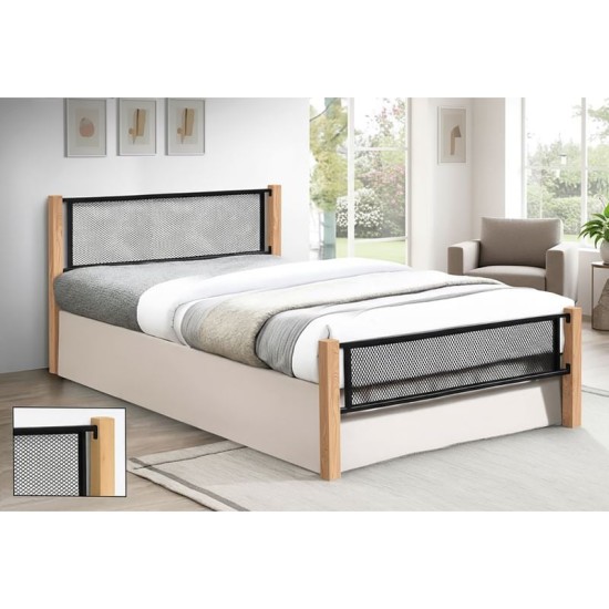 ΝΕΤ Κρεβάτι Διπλό για Στρώμα 150x200cm, Μέταλλο Βαφή Μαύρο, Ξύλο Φυσικό ΝΕΤ Κρεβάτι Διπλό για Στρώμα 150x200cm, Μέταλλο Βαφή Μαύρο, Ξύλο Φυσικό