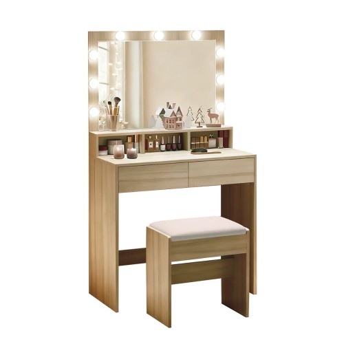 LUCY Set Τουαλέτα με Σκαμπό, Απόχρωση Sonoma, Καθρέπτης LED & θύρα USB LUCY Set Τουαλέτα με Σκαμπό, Απόχρωση Sonoma, Καθρέπτης LED & θύρα USB