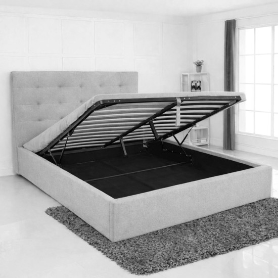 DOLCE Κρεβάτι Διπλό με Αποθηκευτικό Χώρο, για Στρώμα 160x200cm, Ύφασμα Γκρι